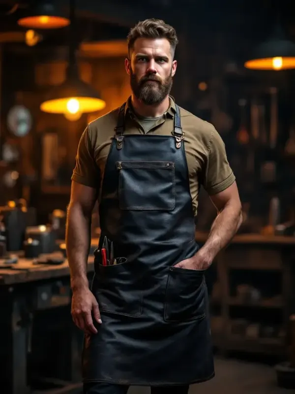 Leather blacksmith apron in jet black