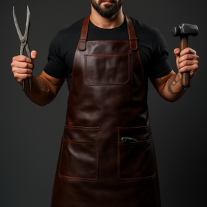 a welder wearing Hammer Strike Leather Apron