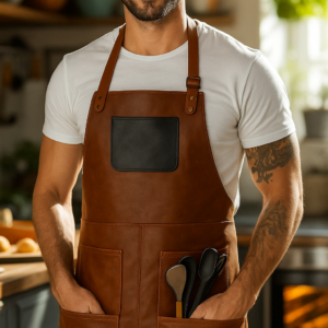a cook wearing SizzleGuard Leather Apron