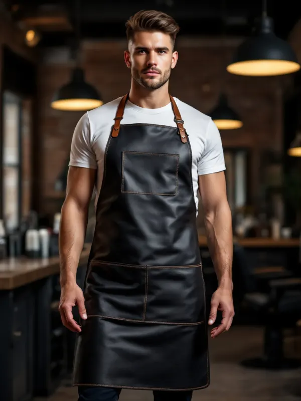 hairdresser leather apron in black color