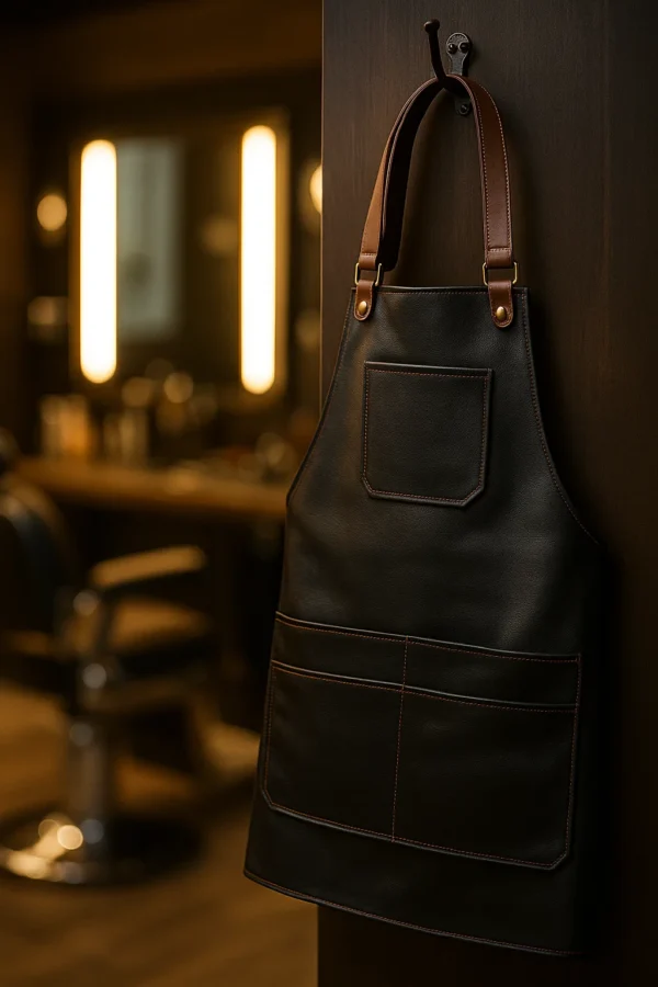 hairstylist apron hung against a wall