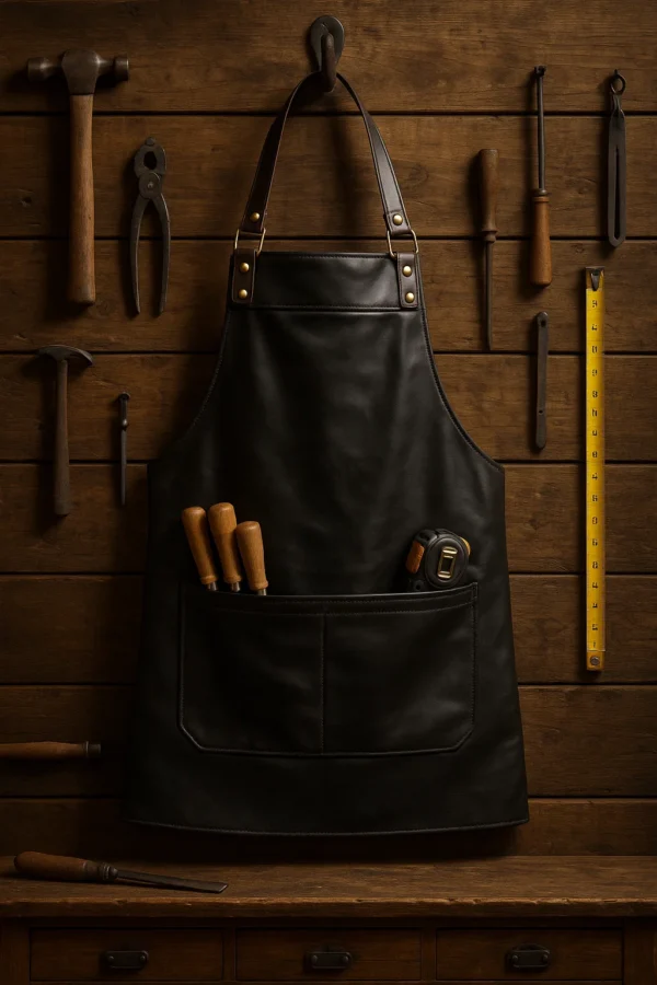 black leather apron hung with a hook