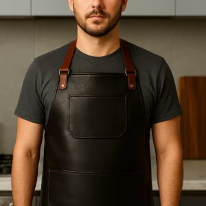 a cook wearing leather apron in black