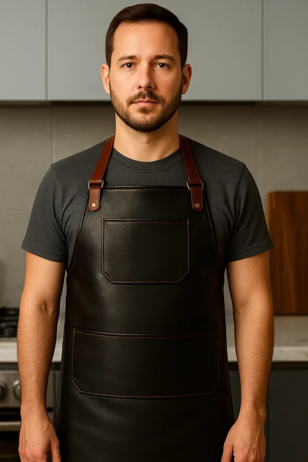 a cook wearing leather apron in black