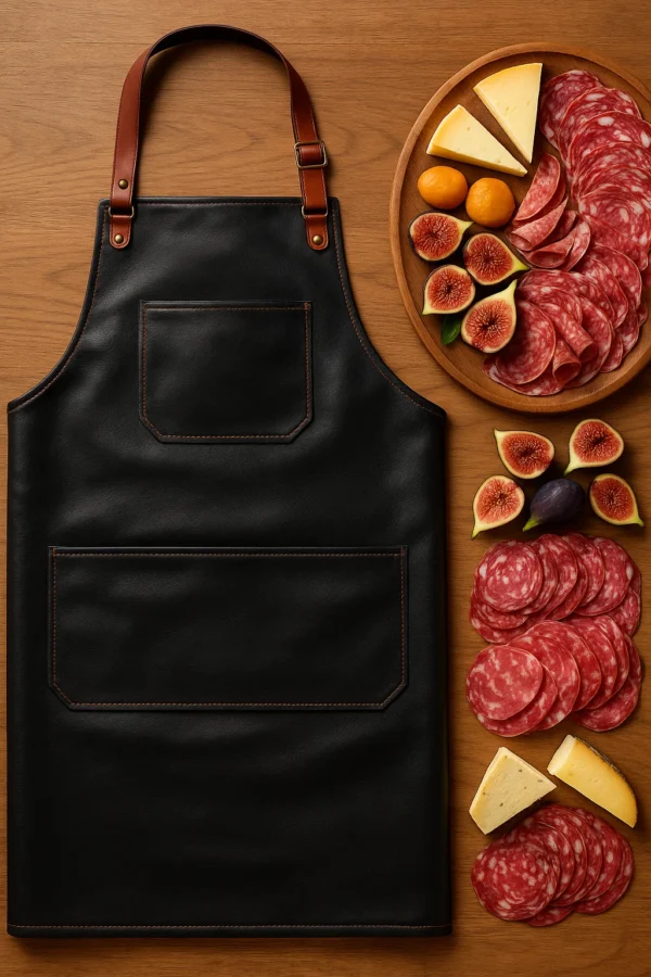 black leather apron in a kitchen settings