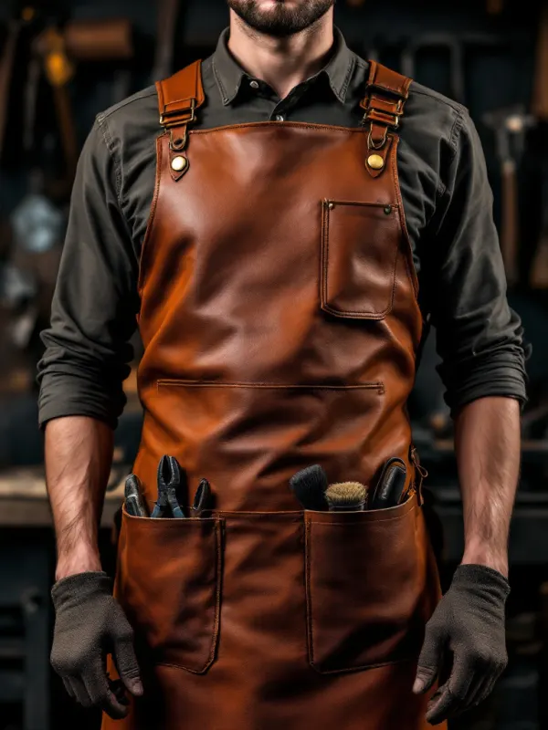 leather blacksmith apron with two pockets