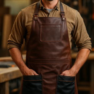 Grainwright Timbercraft Leather Apron worn by male model