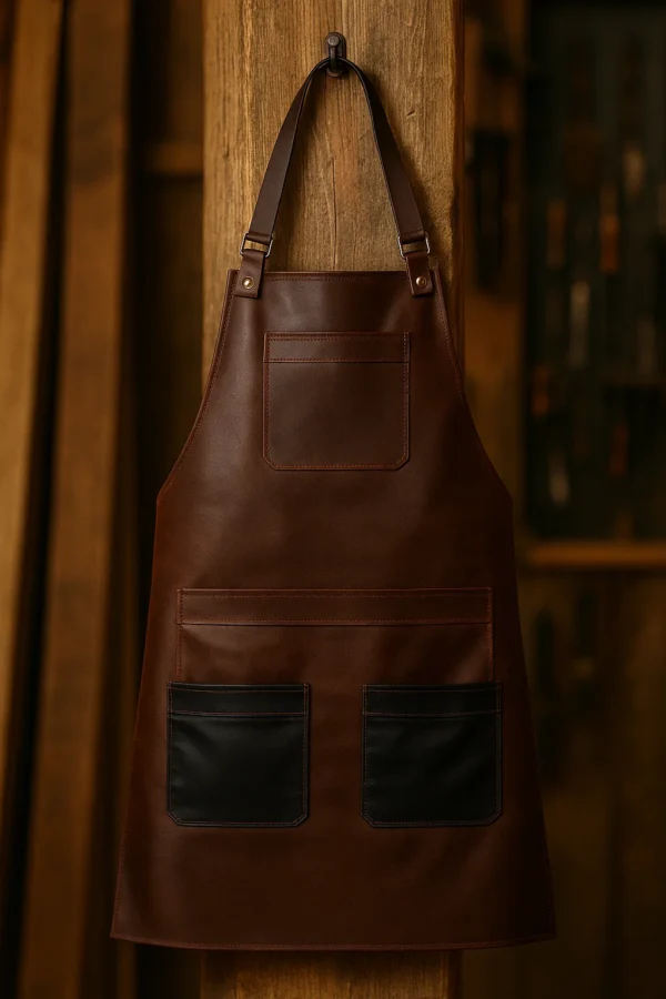 Grainwright Timbercraft Leather Apron hung on a wall