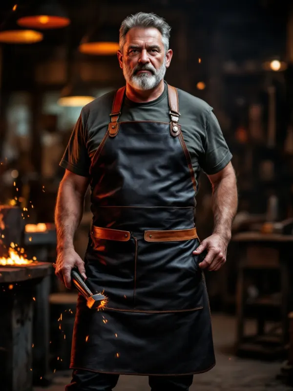 Ironshade leather blacksmith apron in black color