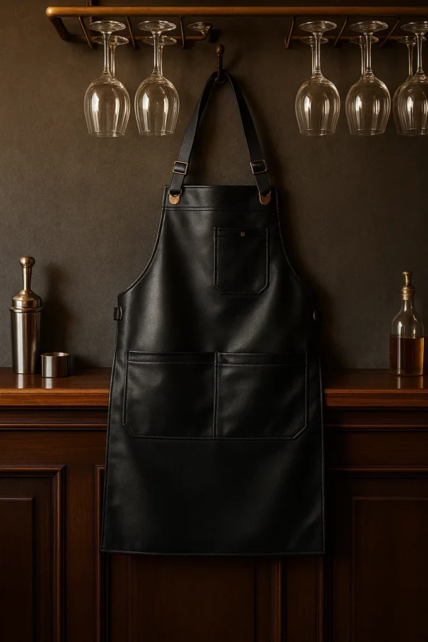 black leather apron in a bar