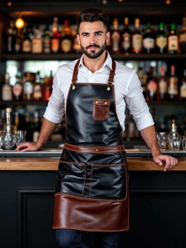 leather bartender apron in dual tone