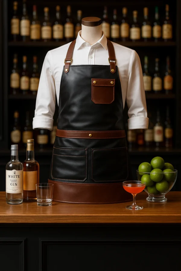 dual shade bartender leather apron front view