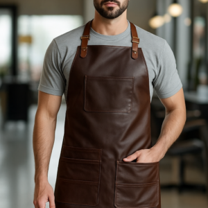 Precision Trim Leather Apron worn by model