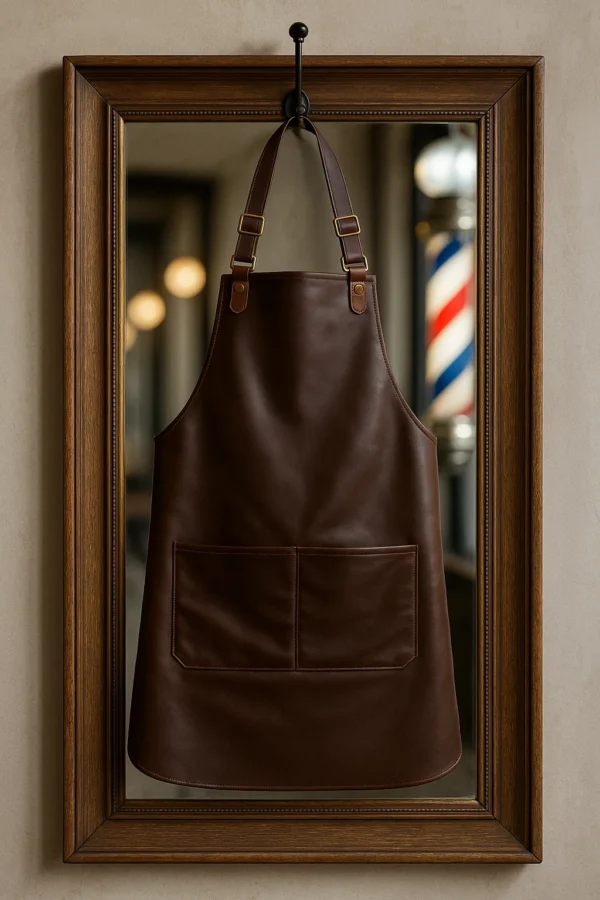 brown leather apron hung in barber shop