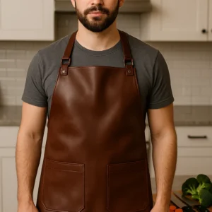 brown leather apron worn by beard men