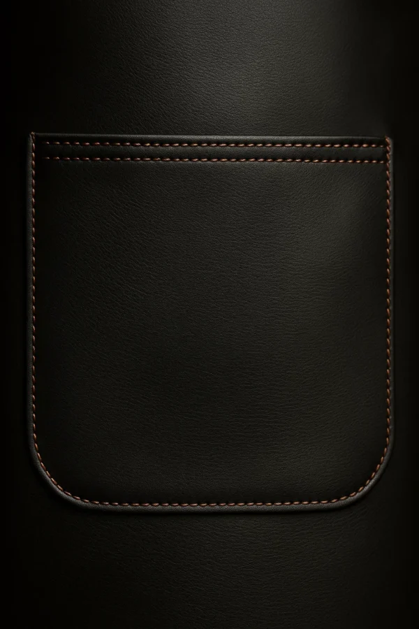 pocket view of black leather apron for butchers
