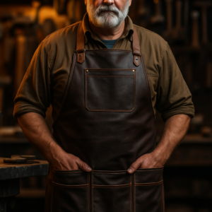 Sparkbound Leather Blacksmith Apron worn by an old man