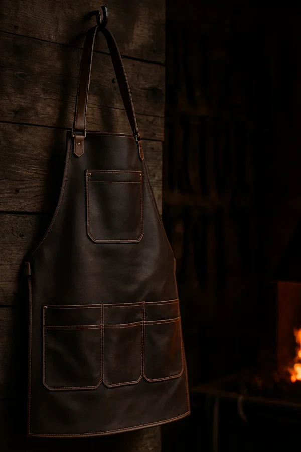 Sparkbound Leather Blacksmith Apron hung with a hook