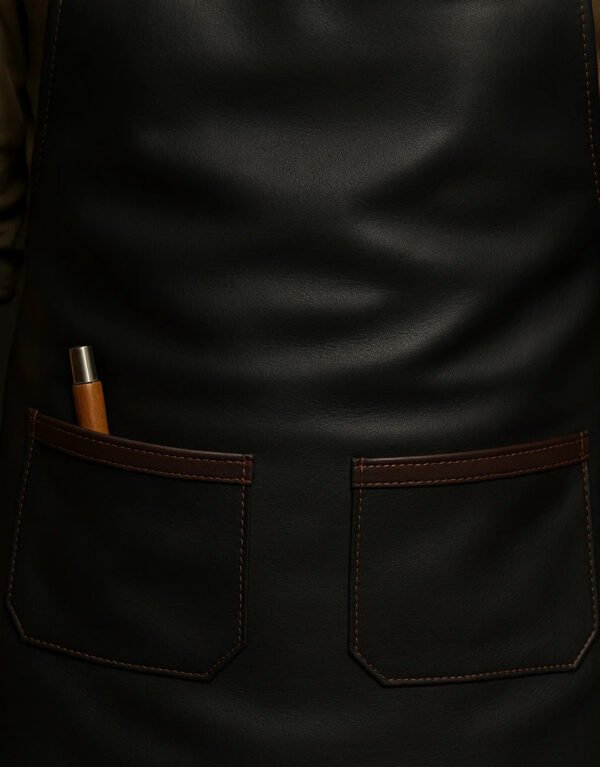 closeup pocket stitching of the leather apron