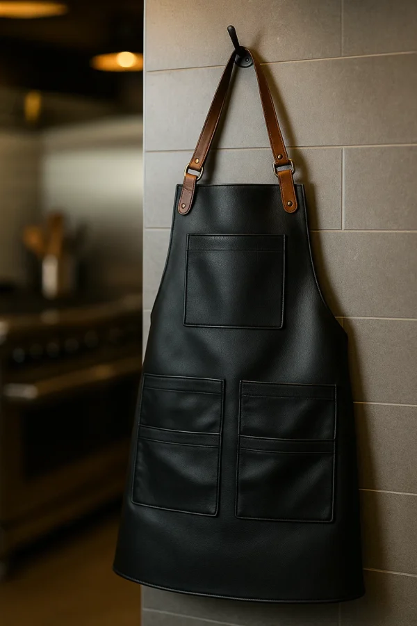 Spiceguard Leather Apron hung on a wall
