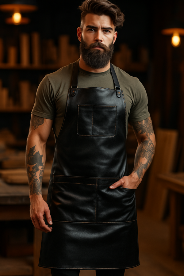 Trimael Salon Leather Apron worn by model