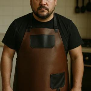 a men wearing leather apron facing the camera