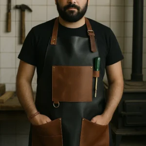 a woodworker wearing leather apron