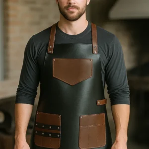 a young men wearing workshop apron