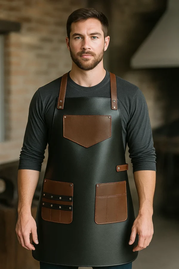 a young men wearing workshop apron