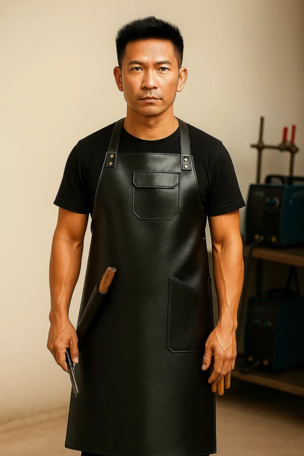 a blacksmith wearing leather apron for welders