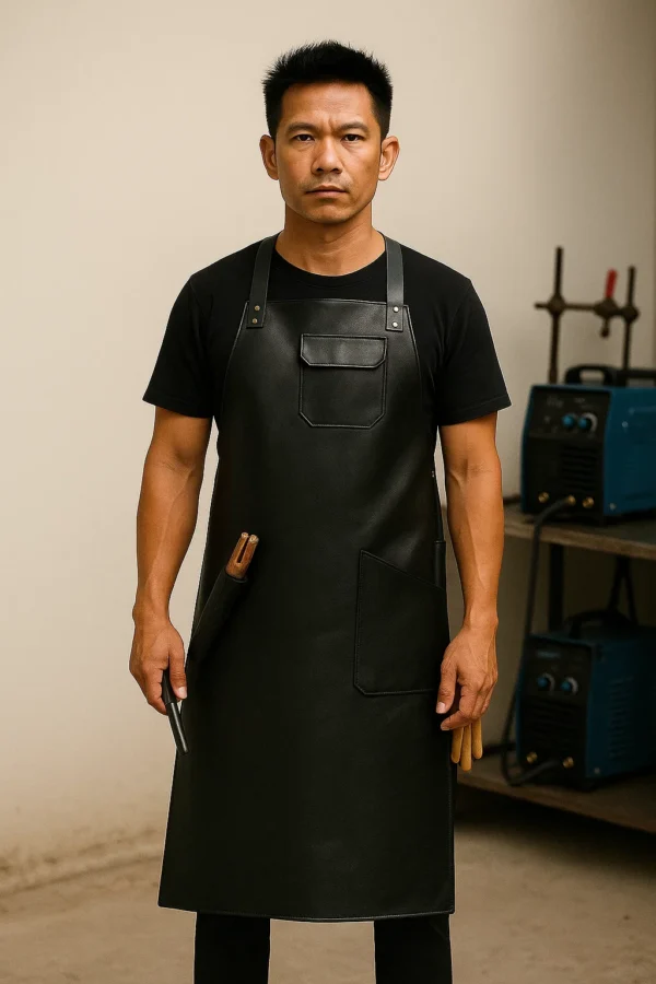 a blacksmith wearing leather apron for welders