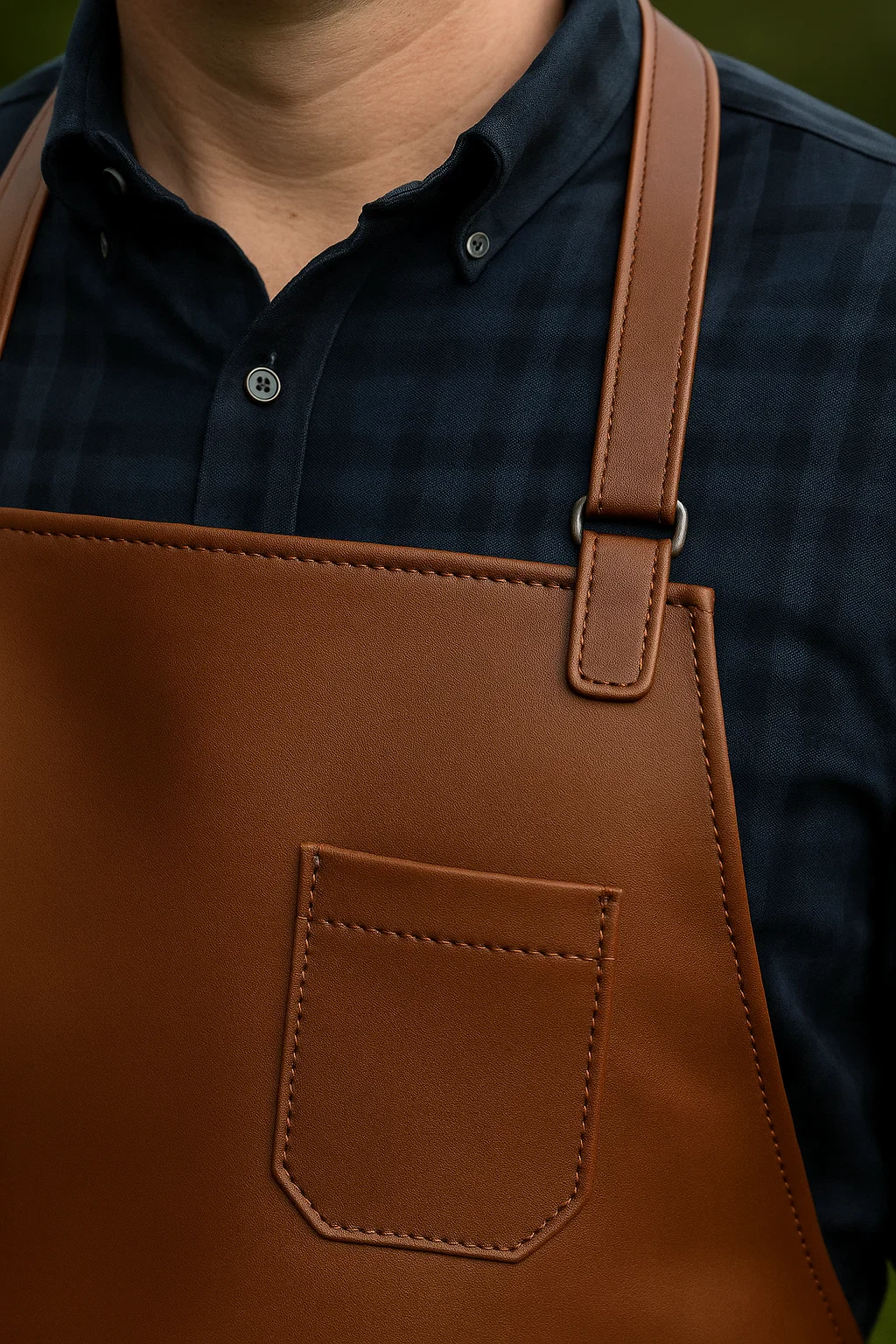 closeup of the brown grill leather apron