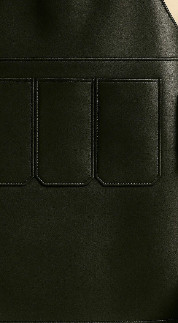 a pocket view of the jet black leather apron