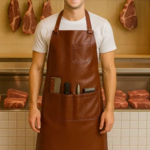 a brown leather apron worn by butcher man