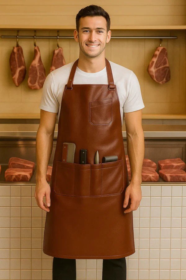 a brown leather apron worn by butcher man
