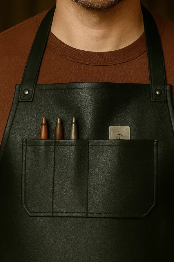 a pocket closeup of the leather woodworker apron