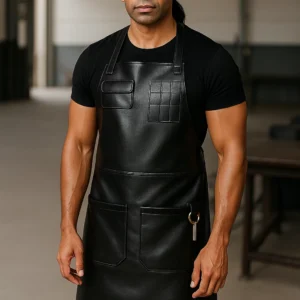 a men wearing leather welding apron