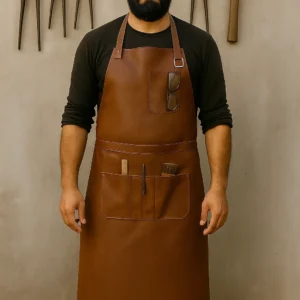 a worker with brown leather arpon