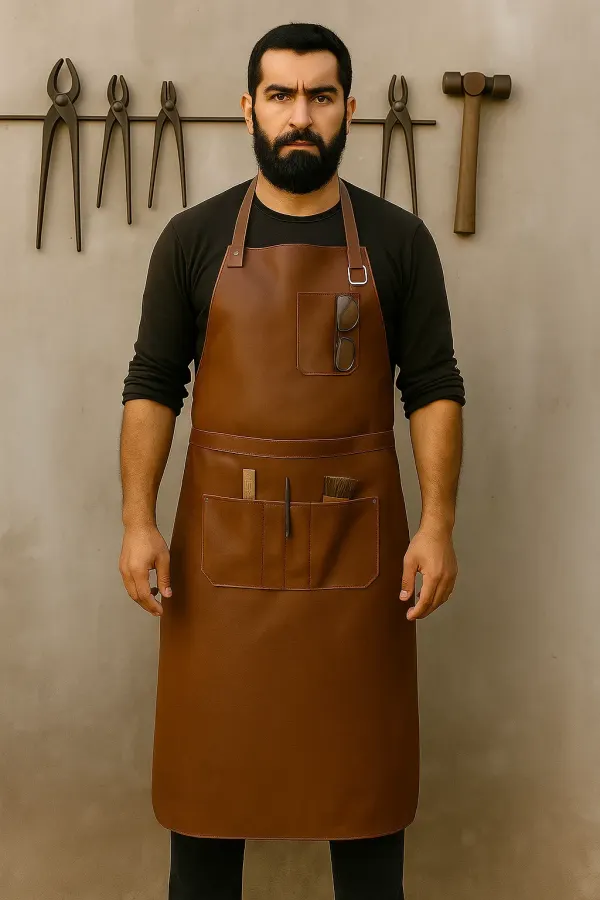 a worker with brown leather arpon