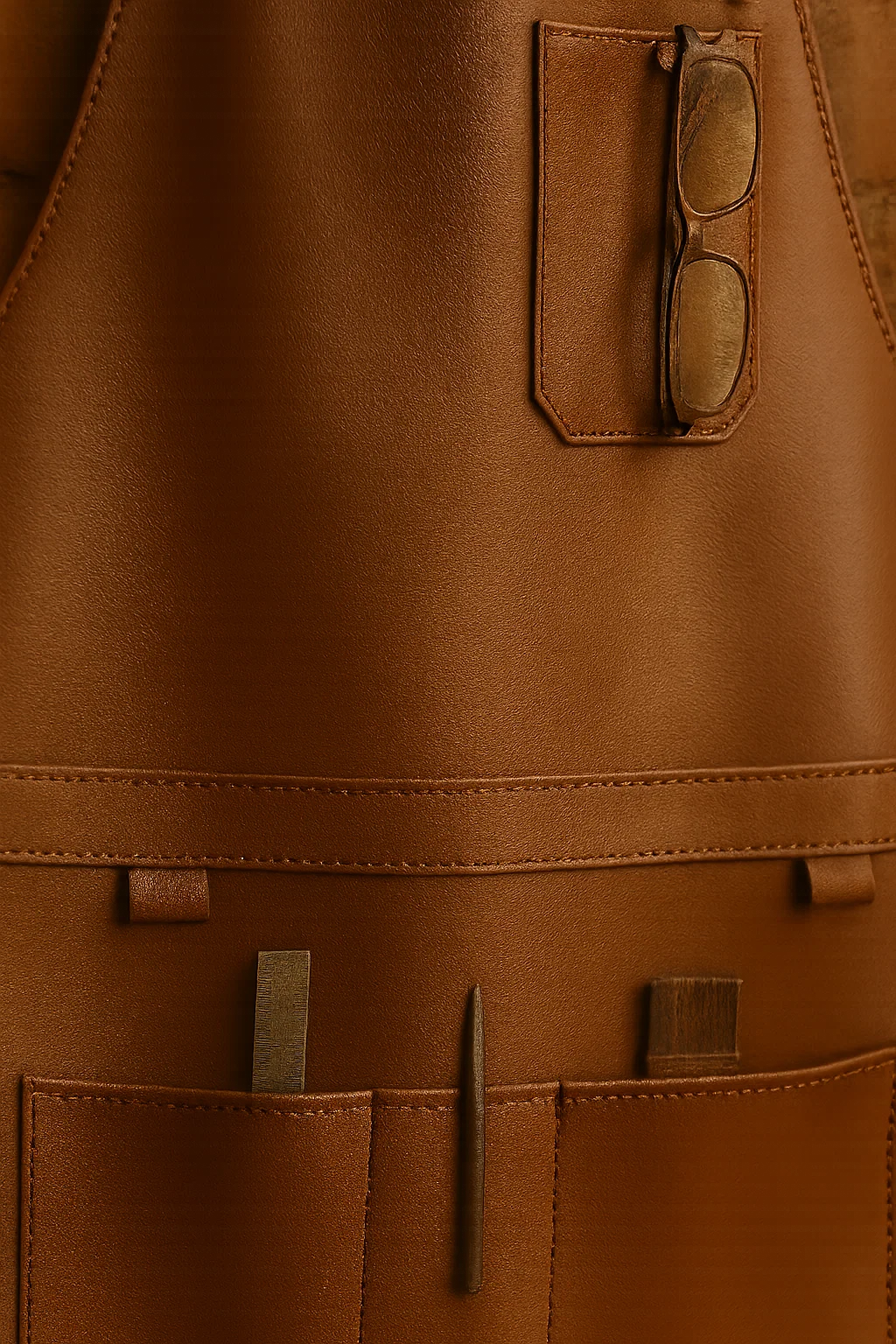 a pocket view of the brown leather blacksmith apron