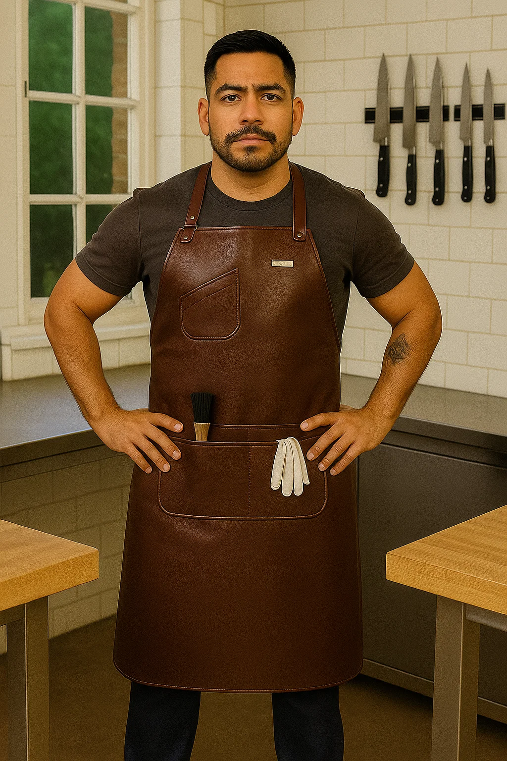 a men wearing leather apron for butchers