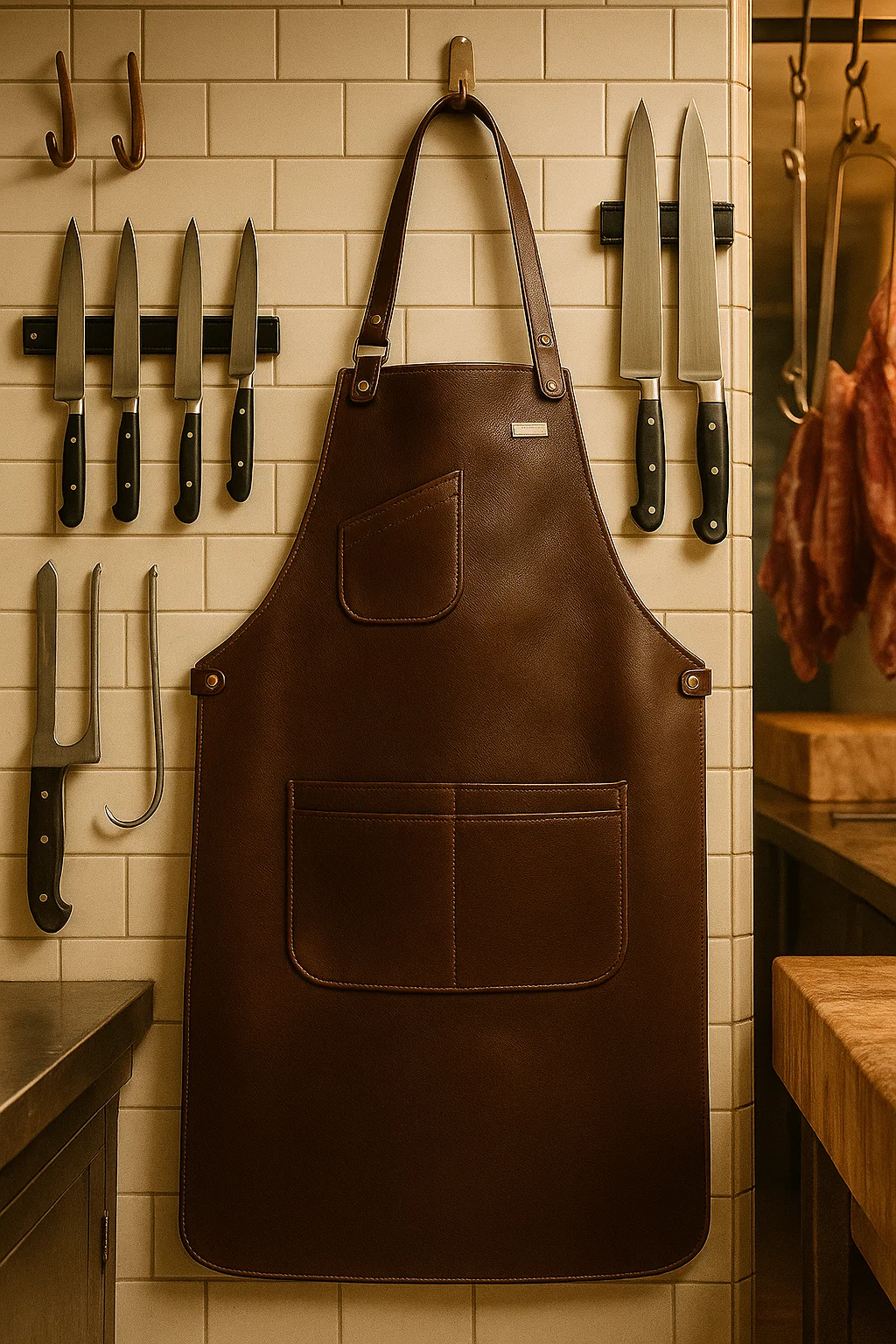 leather apron for butchers displayed in shop