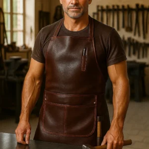 men wearing leather smith apron