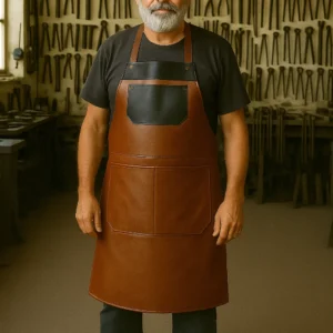 an old blacksmith in leather smith apron
