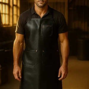 a young man wearing blacksmithing apron