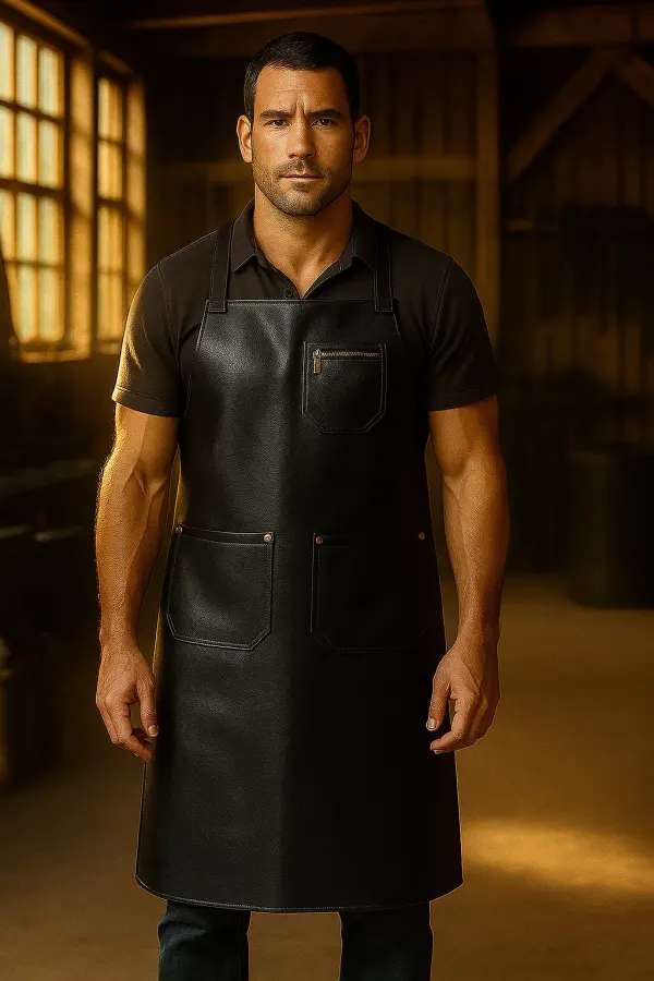 a young man wearing blacksmithing apron