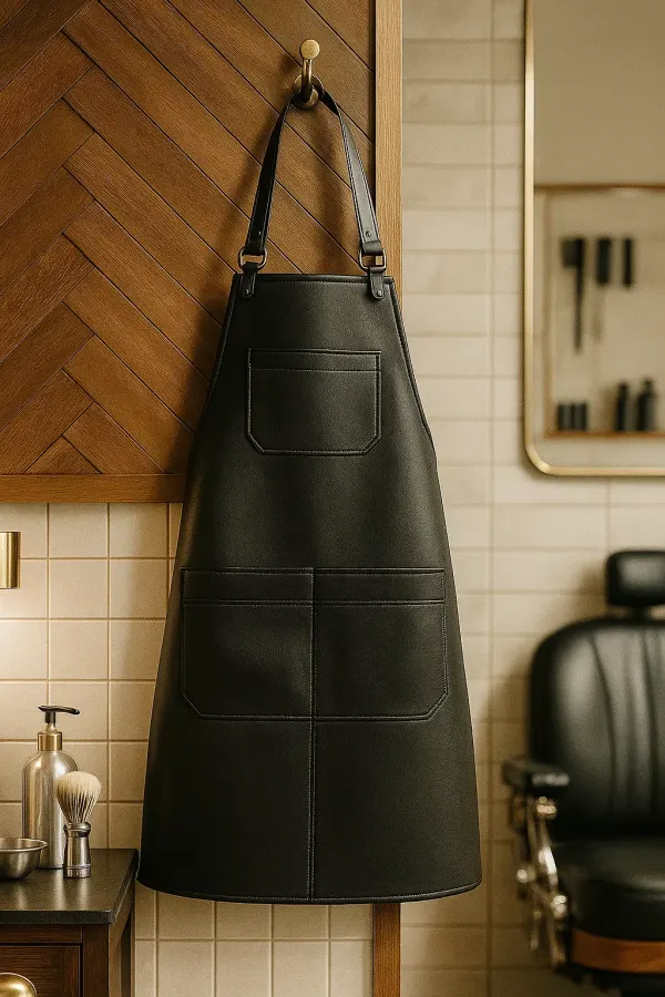 salon leather apron hung in a shop