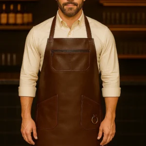 a men with brown bar apron