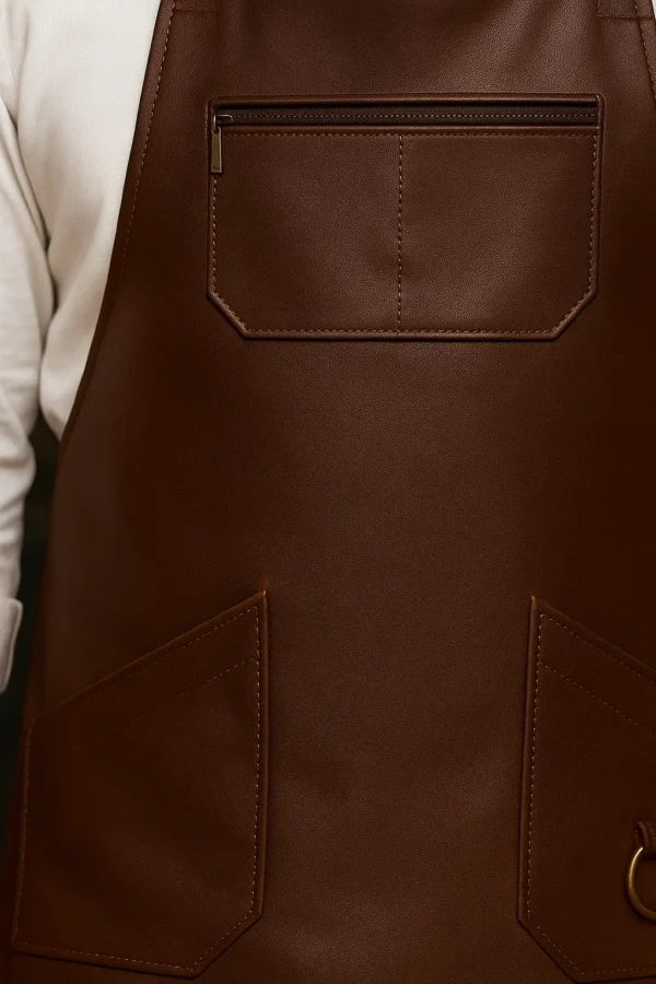 closeup of the bar apron in leather