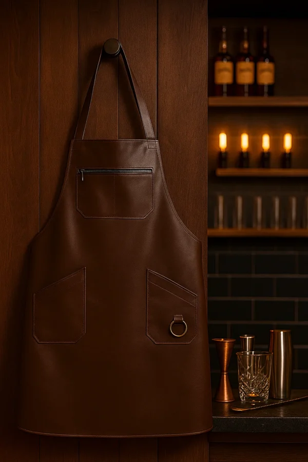 Bar Apron in leather in bar shop